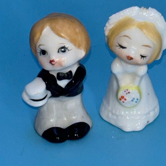 Vtg 1950s Treasure Masters bone china wedding cake topper bride groom kiss + box - Picture 3 of 7